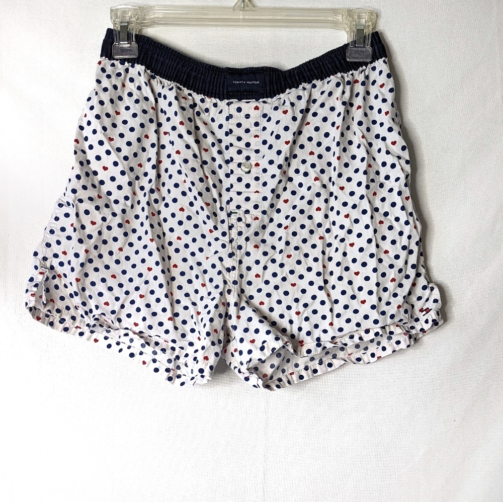 Tommy Hilfiger White Navy Blue Polka Dots Red Hearts Boxers Size Small - Picture 1 of 5